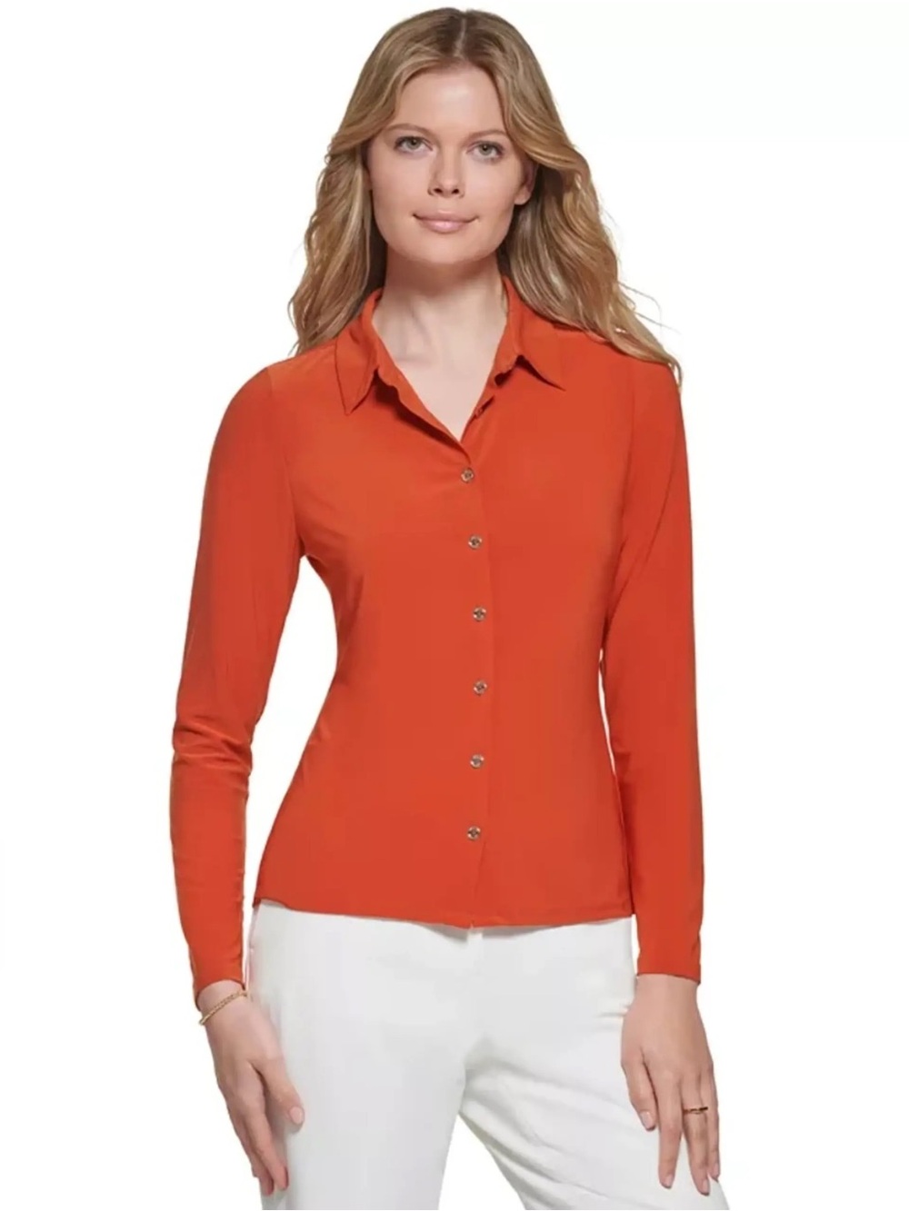 Tommy Hilfiger Women's Orange Button-Down Blouse • XS